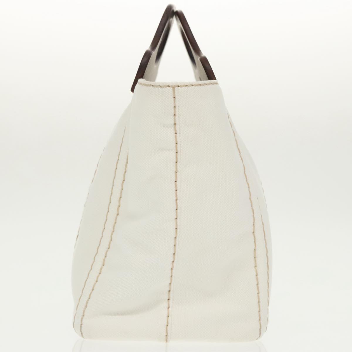 PRADA Canapalage Hand Bag Canvas White Silver 1BG350