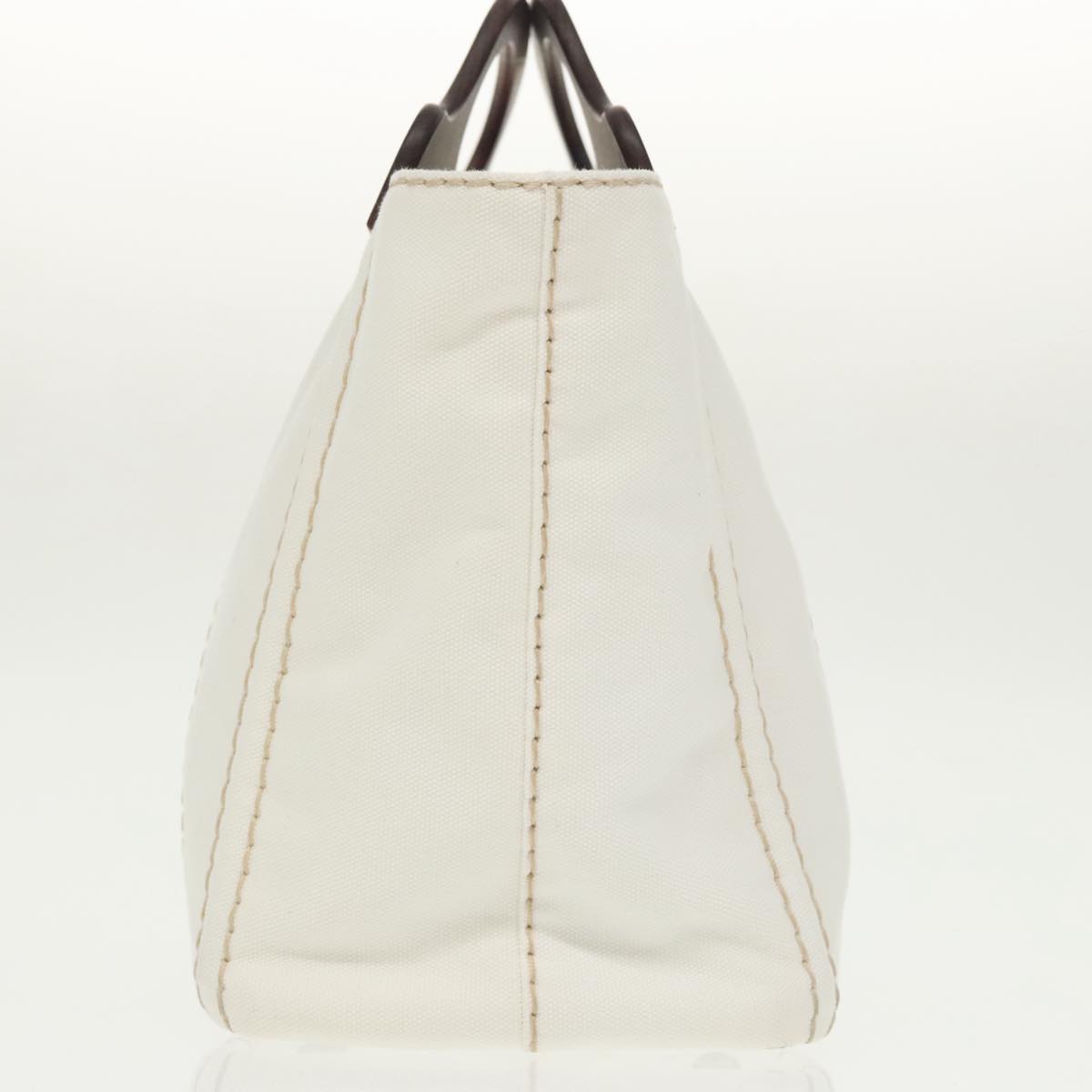 PRADA Canapalage Hand Bag Canvas White Silver 1BG350