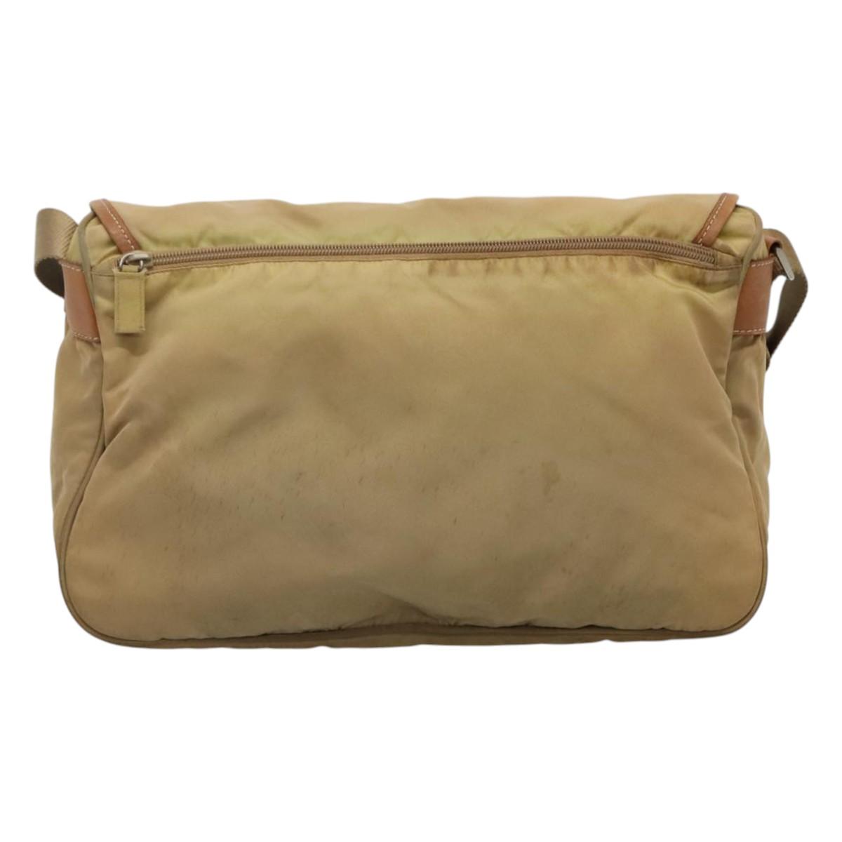 PRADA Shoulder Bag Nylon Beige Brown Silver
