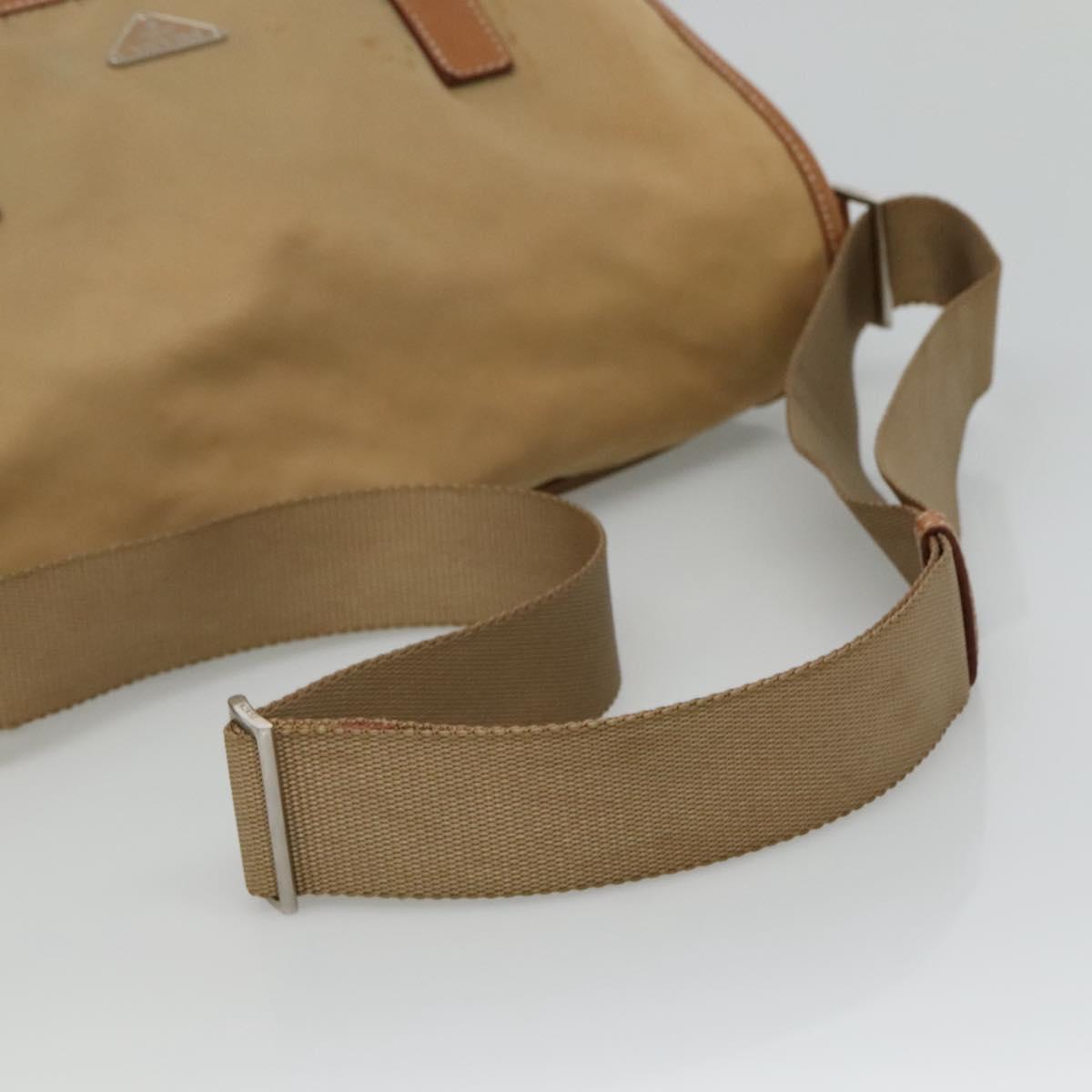 PRADA Shoulder Bag Nylon Beige Brown Silver