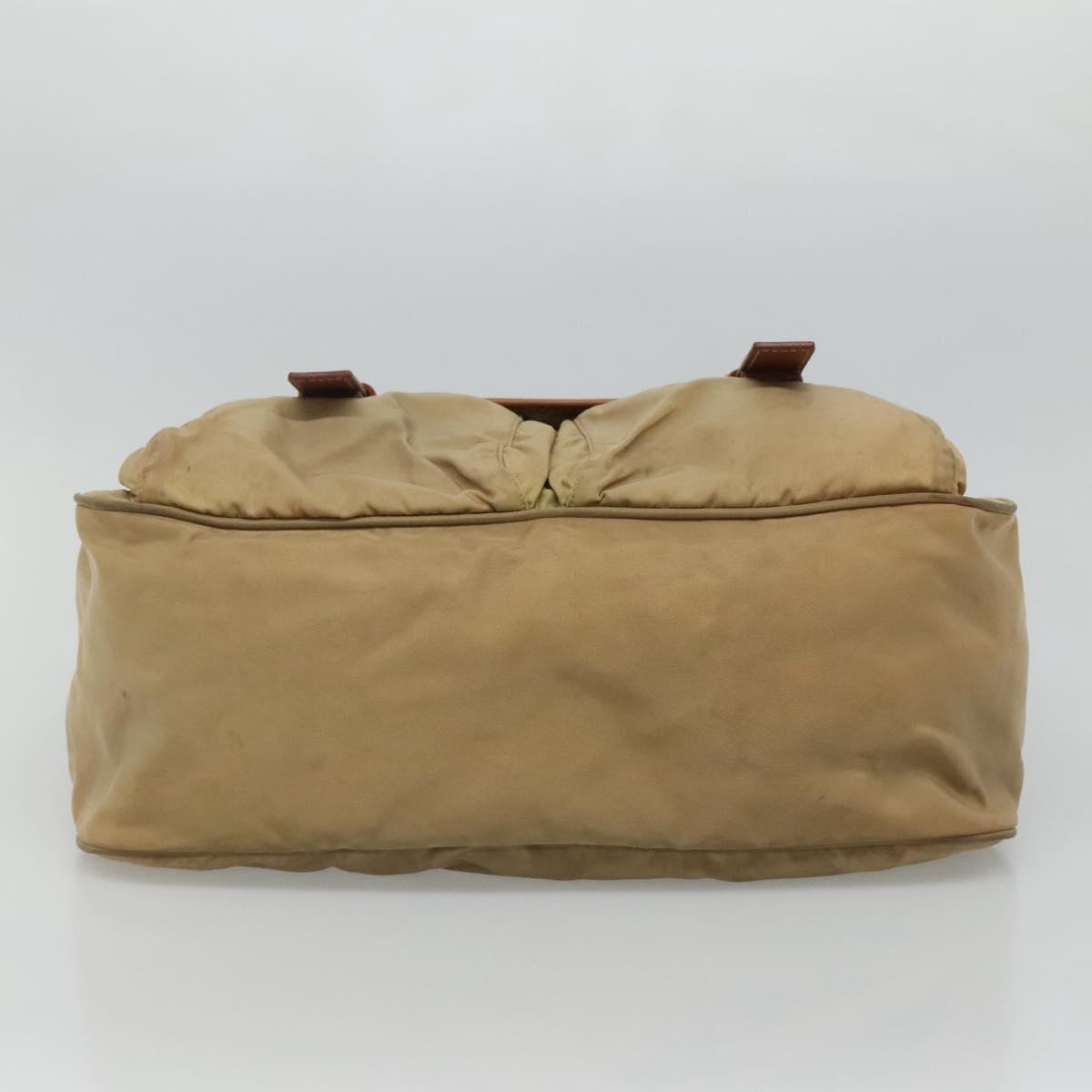 PRADA Shoulder Bag Nylon Beige Brown Silver