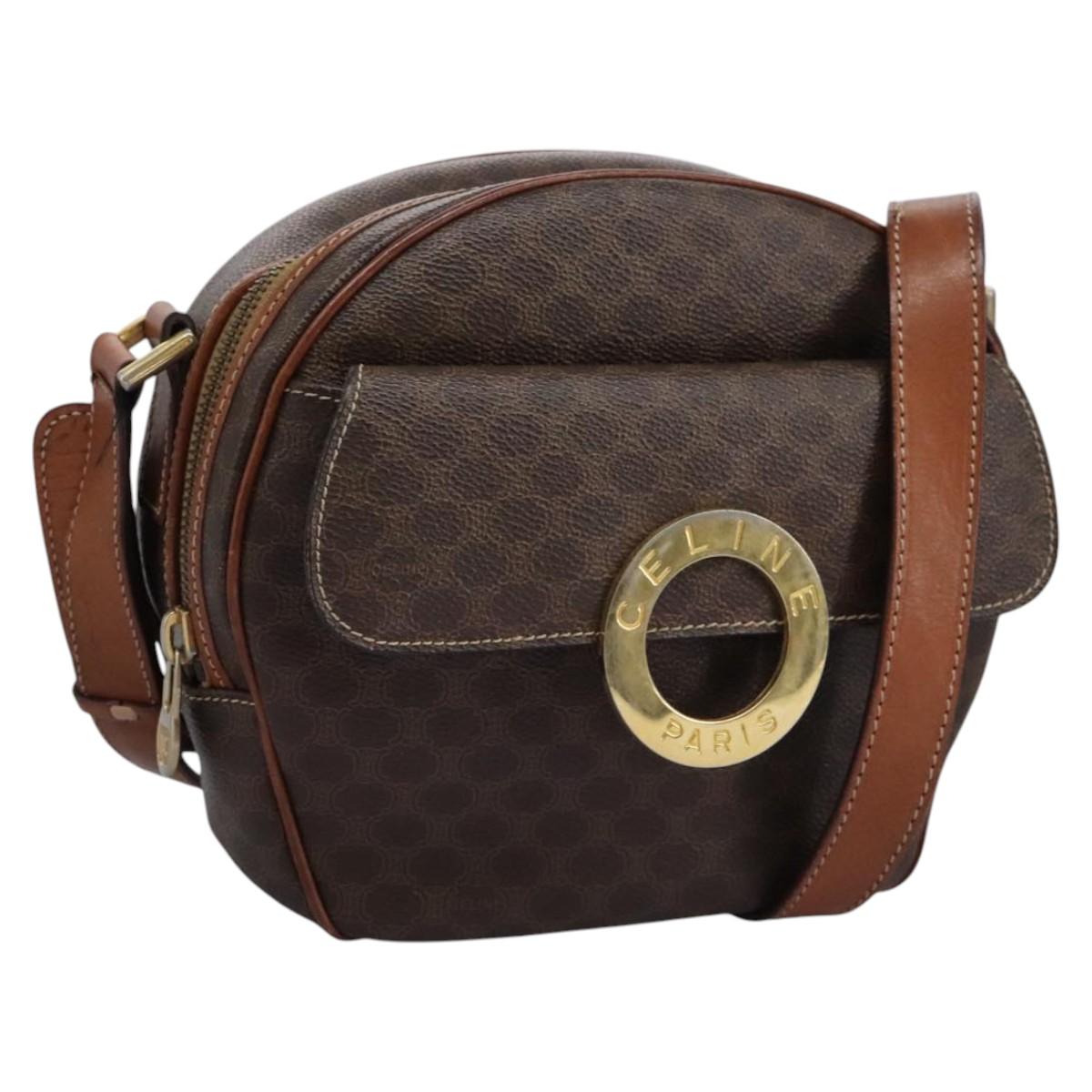 CELINE Macadam Canvas Shoulder Bag PVC Leather Brown
