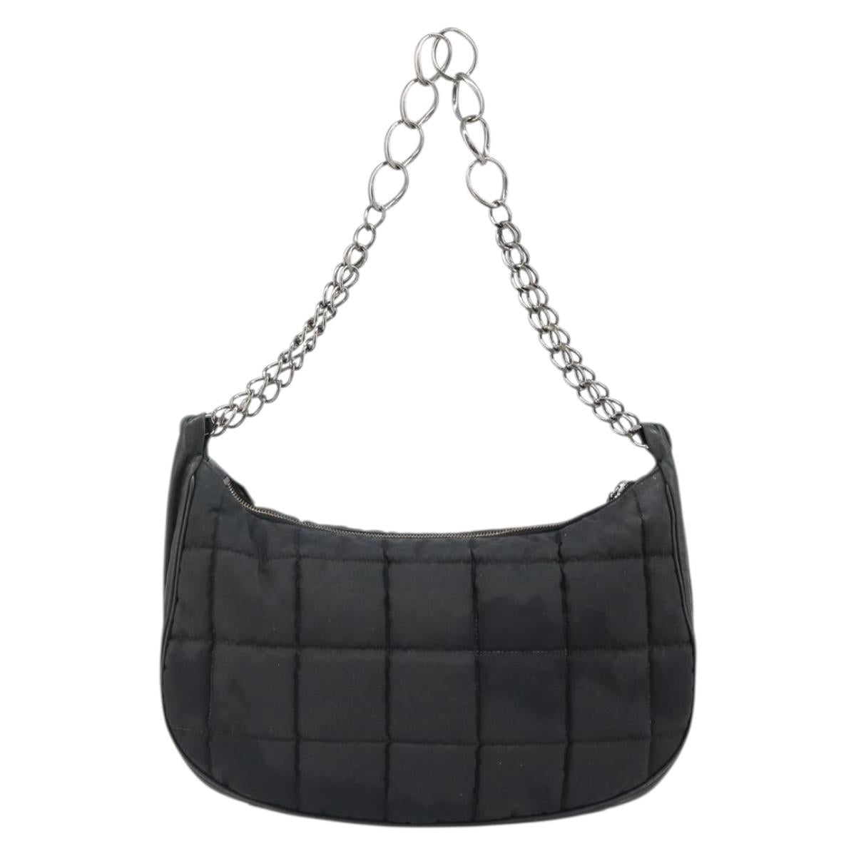 CHANEL Choco Bar Chain Shoulder Bag Nylon Black Silver CC