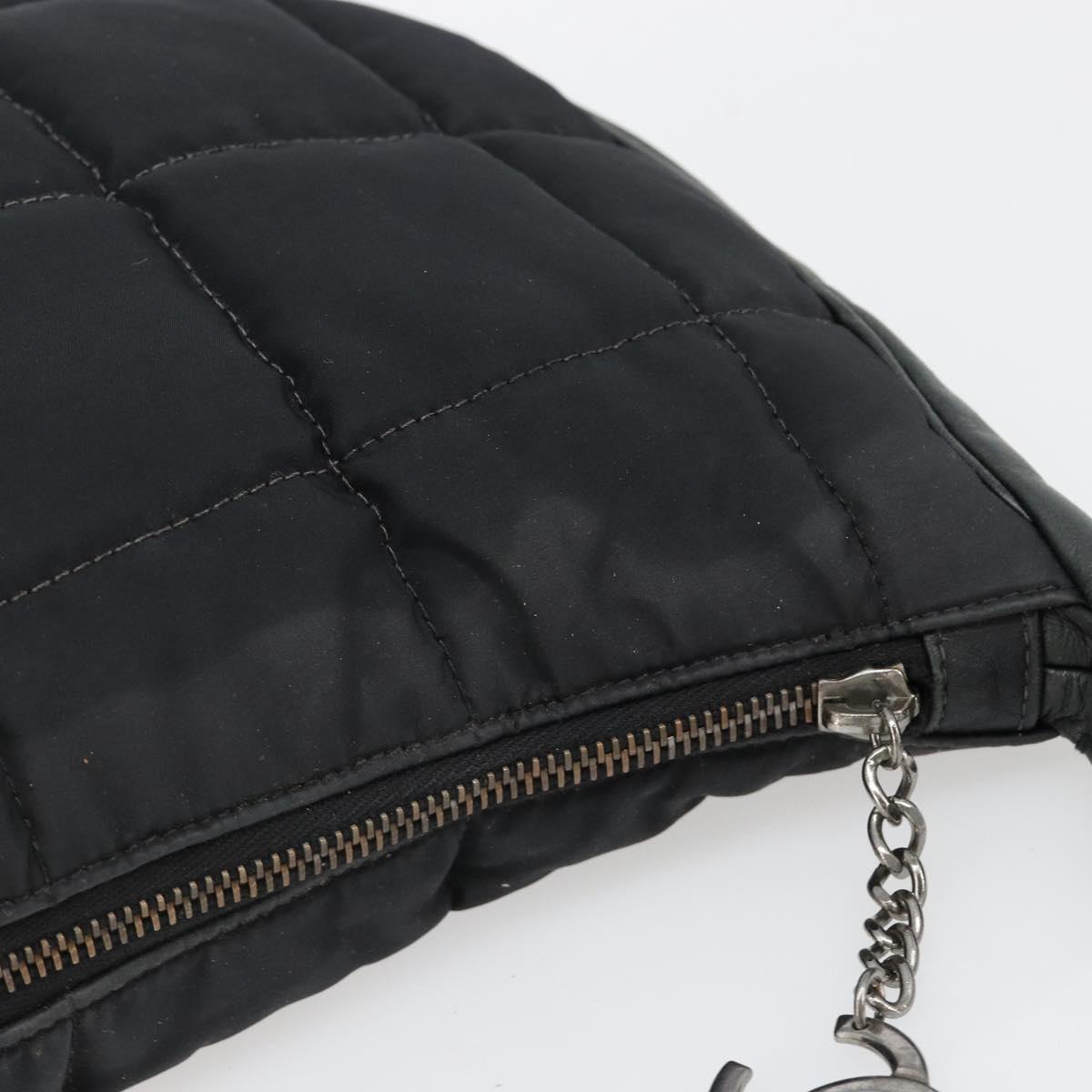 CHANEL Choco Bar Chain Shoulder Bag Nylon Black Silver CC