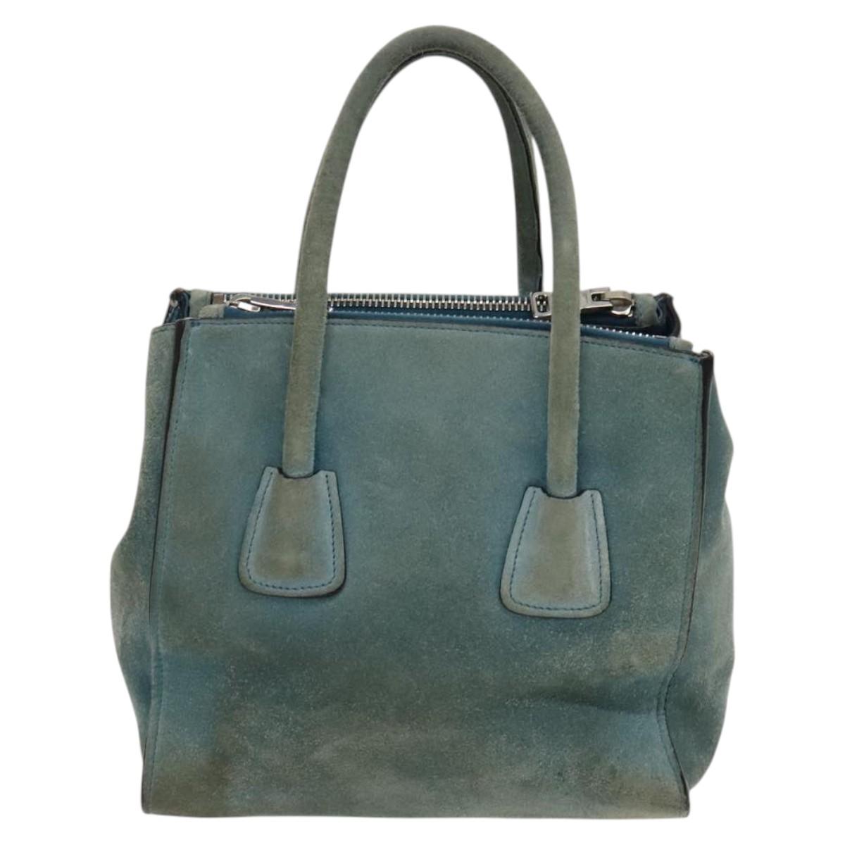 PRADA Hand Bag Suede 2way Blue Silver