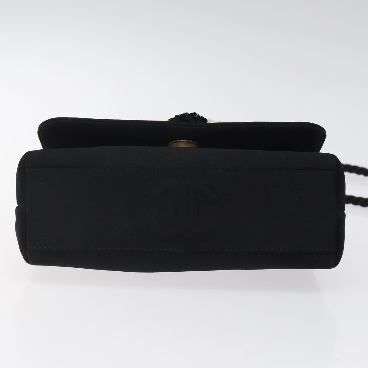 CHANEL Shoulder Bag Silk Black Gold CC