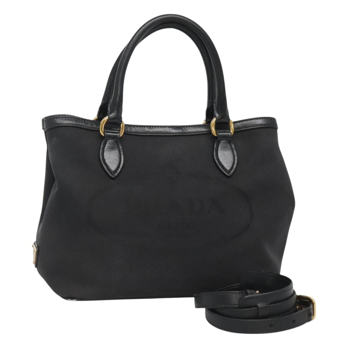 PRADA Hand Bag Canvas 2way Black Gold
