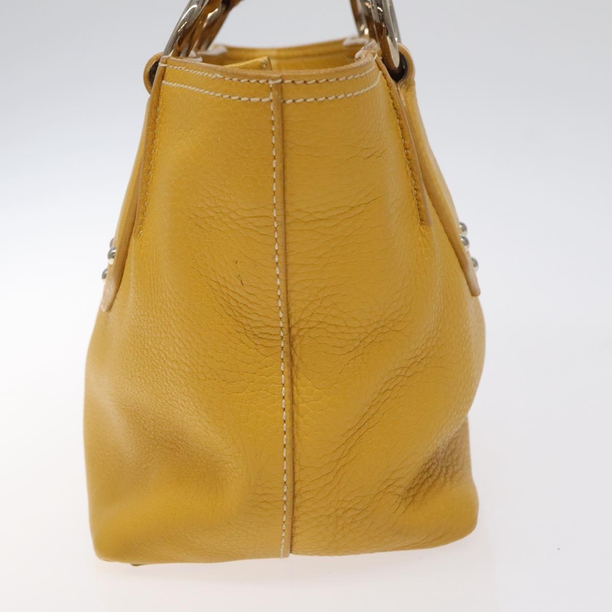 PRADA Hand Bag Leather Yellow Silver