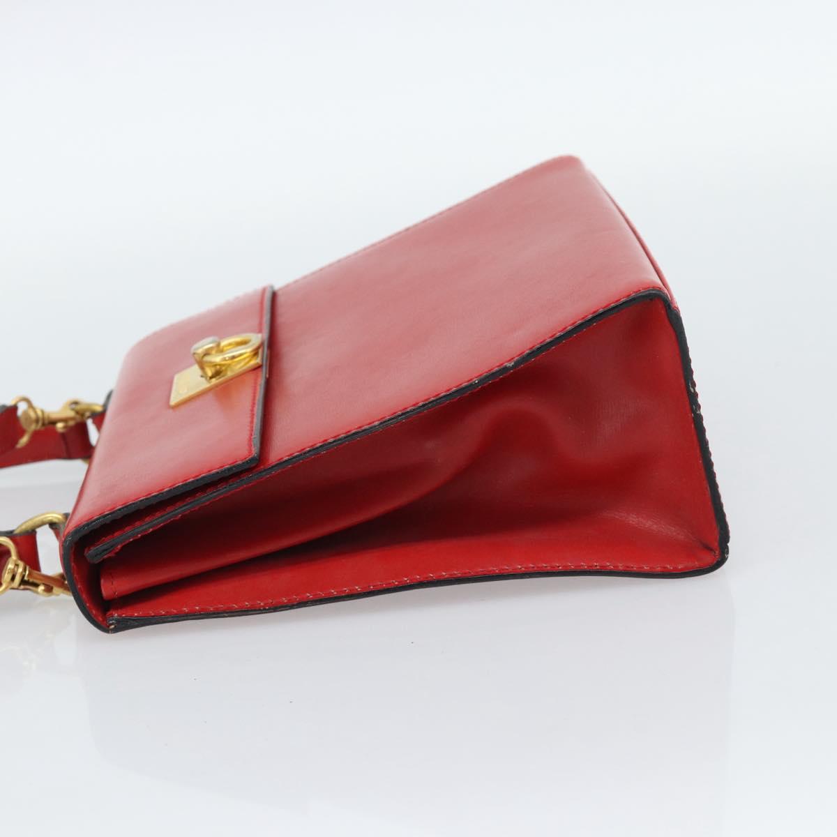CELINE Hand Bag Leather 2way Red Gold