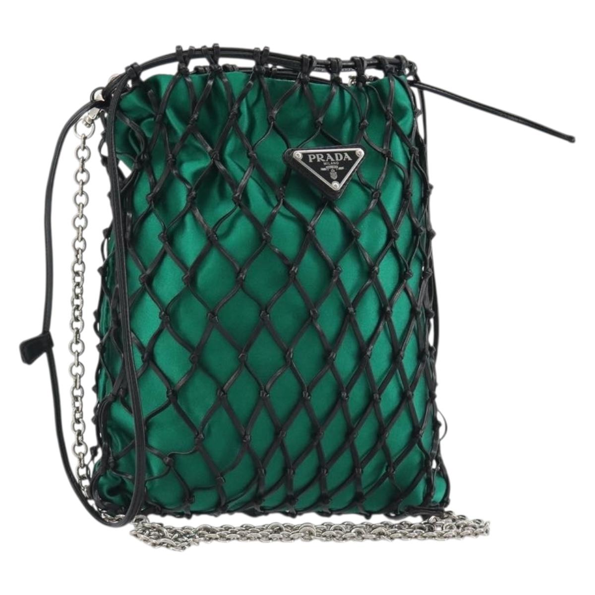 PRADA Chain Shoulder Bag Satin Green