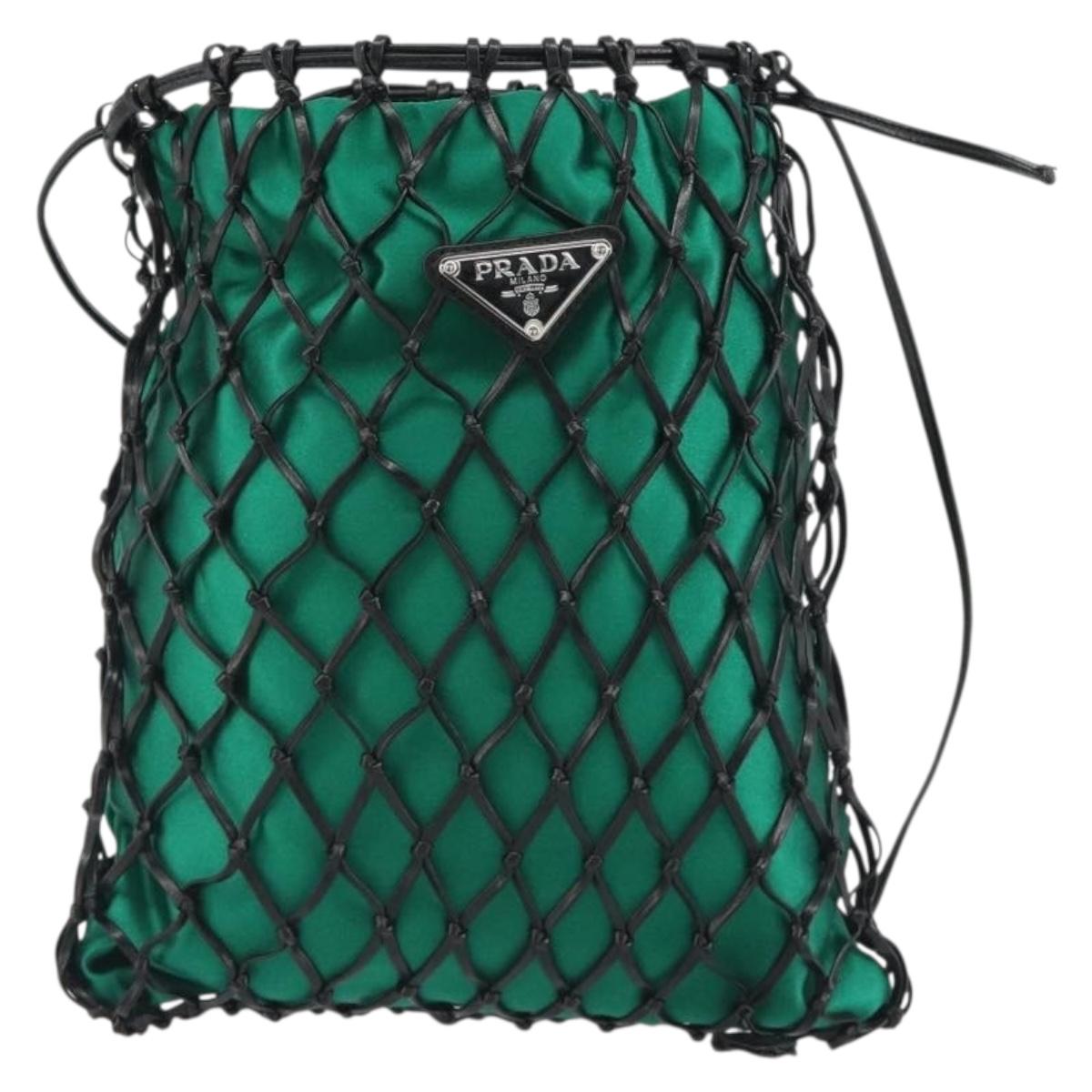 PRADA Chain Shoulder Bag Satin Green
