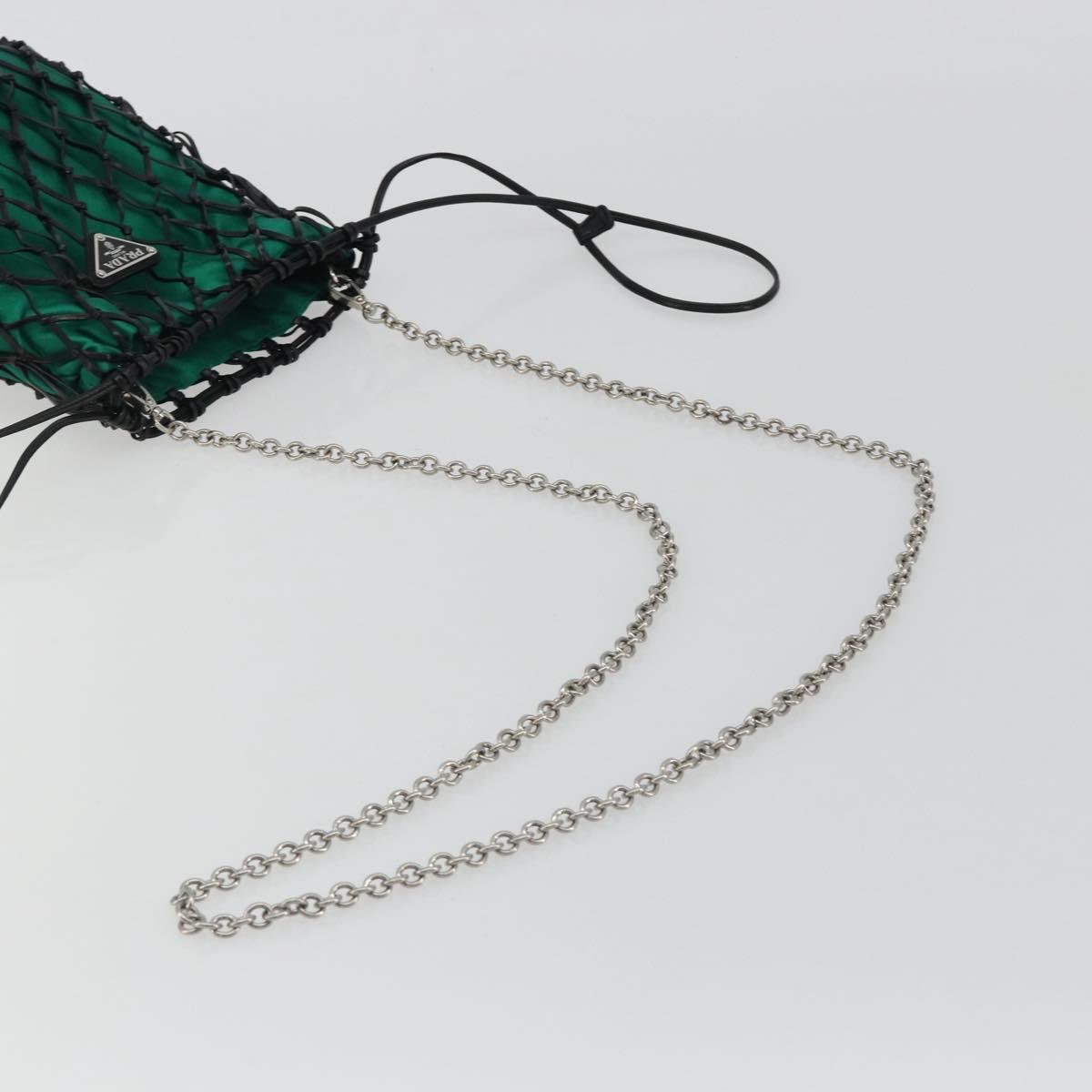 PRADA Chain Shoulder Bag Satin Green