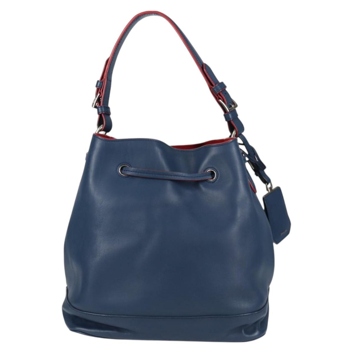 PRADA Shoulder Bag Leather Blue Silver