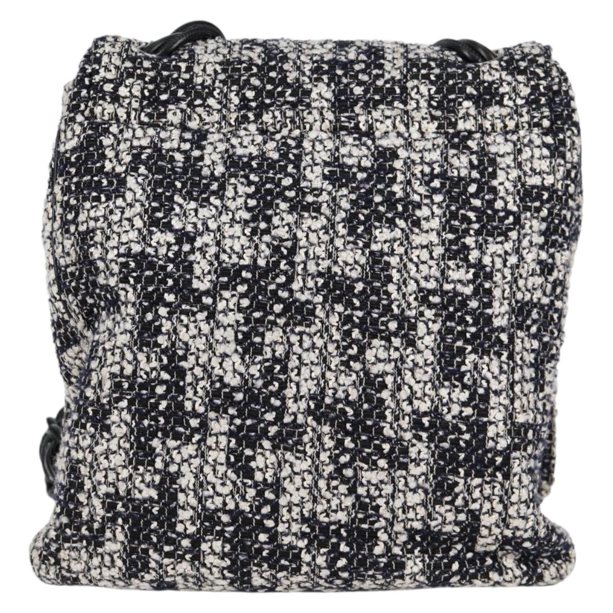 CHANEL Chain Shoulder Bag Tweed Black Silver CC