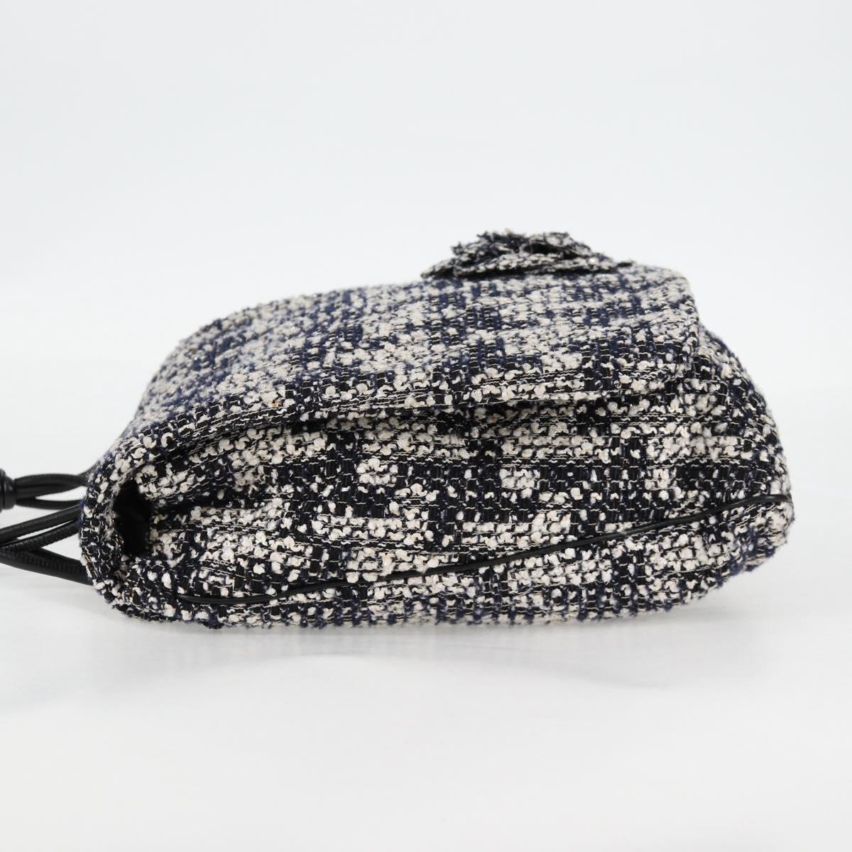 CHANEL Chain Shoulder Bag Tweed Black Silver CC