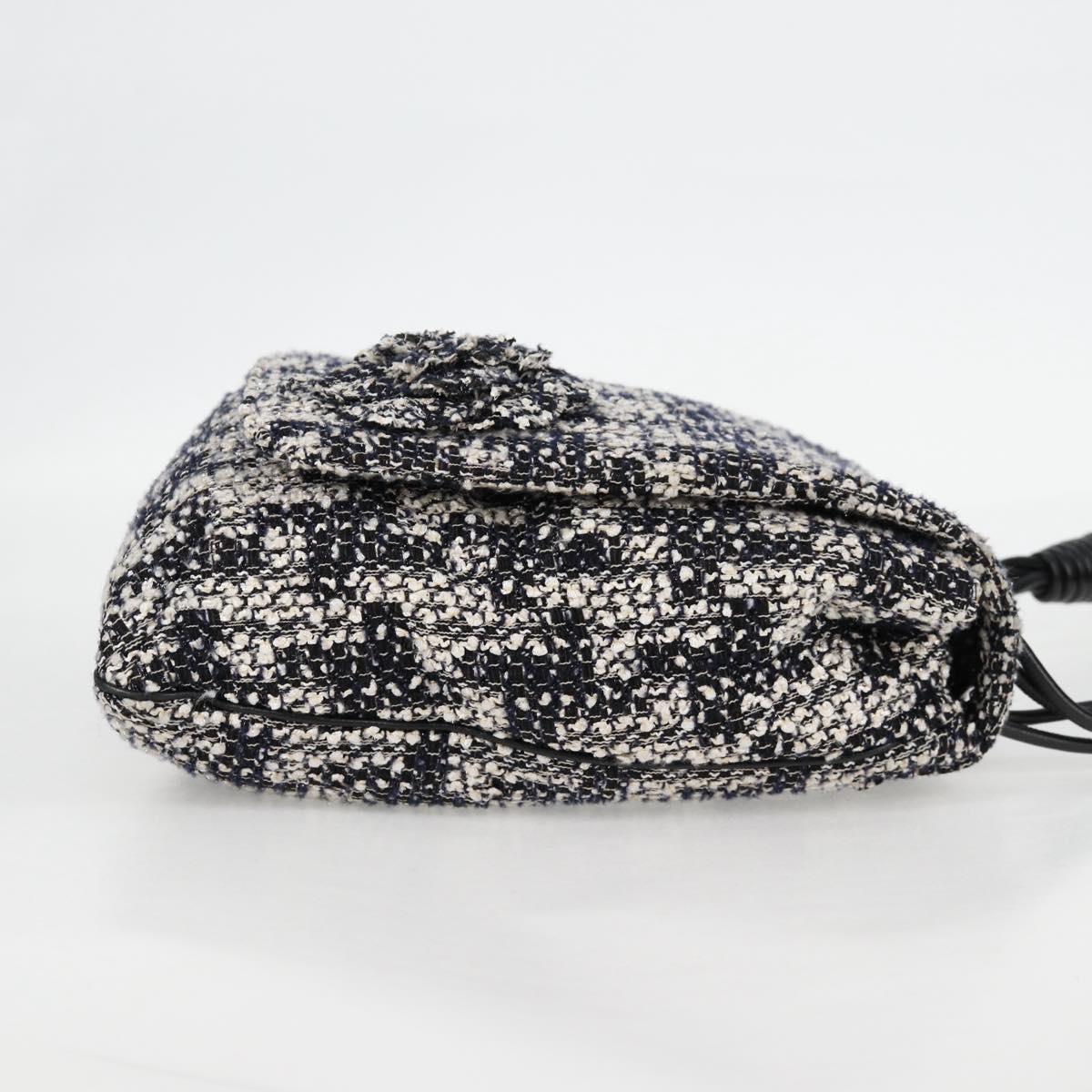 CHANEL Chain Shoulder Bag Tweed Black Silver CC