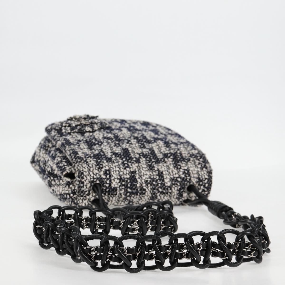 CHANEL Chain Shoulder Bag Tweed Black Silver CC