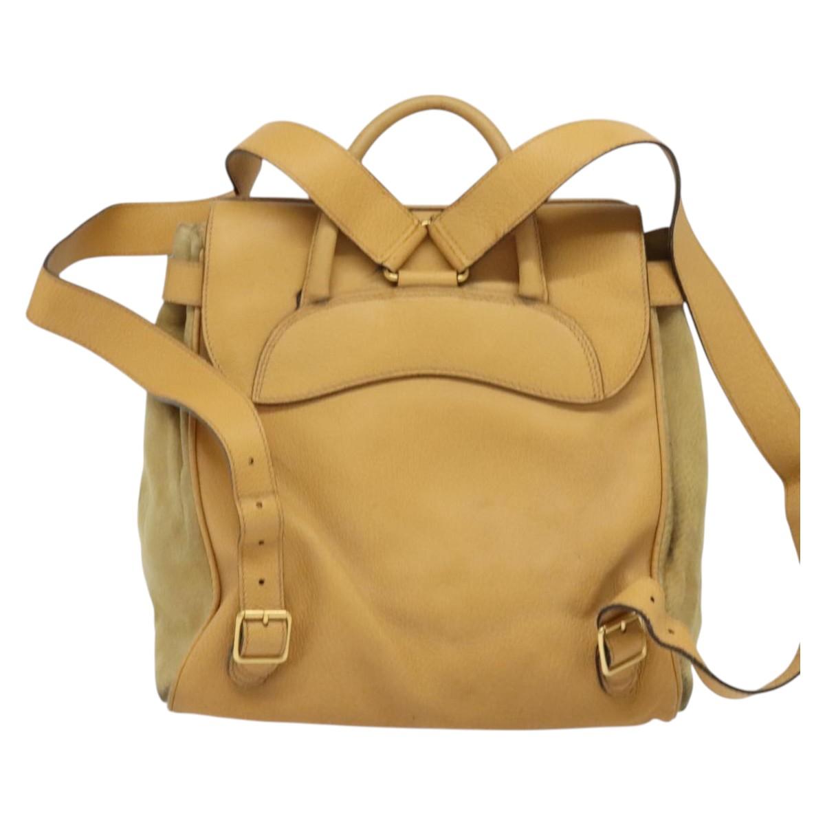 GUCCI Backpack Suede Leather Beige Gold