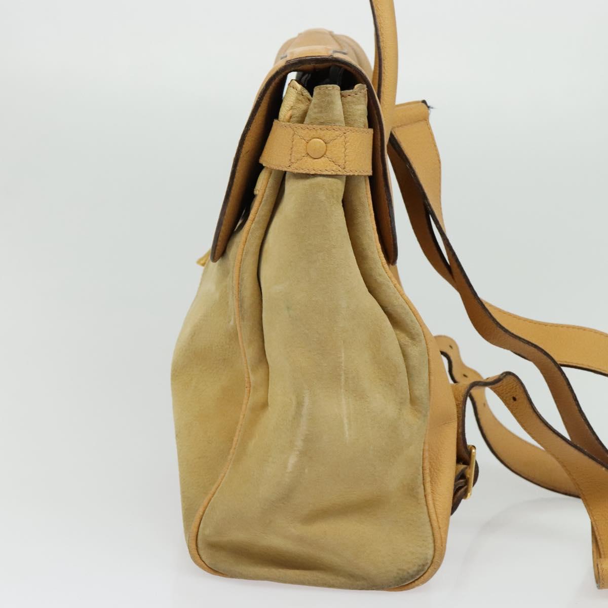 GUCCI Backpack Suede Leather Beige Gold
