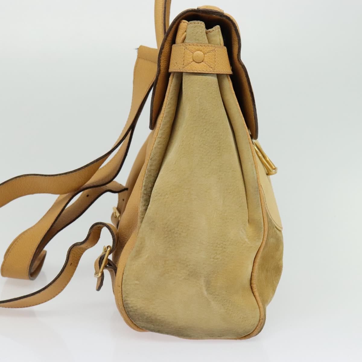 GUCCI Backpack Suede Leather Beige Gold