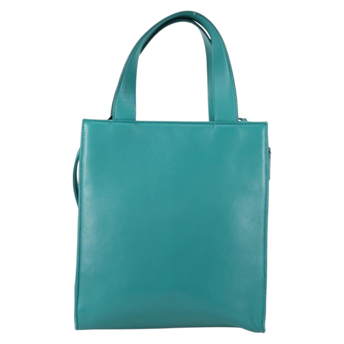 PRADA Hand Bag Leather 2way Green Silver