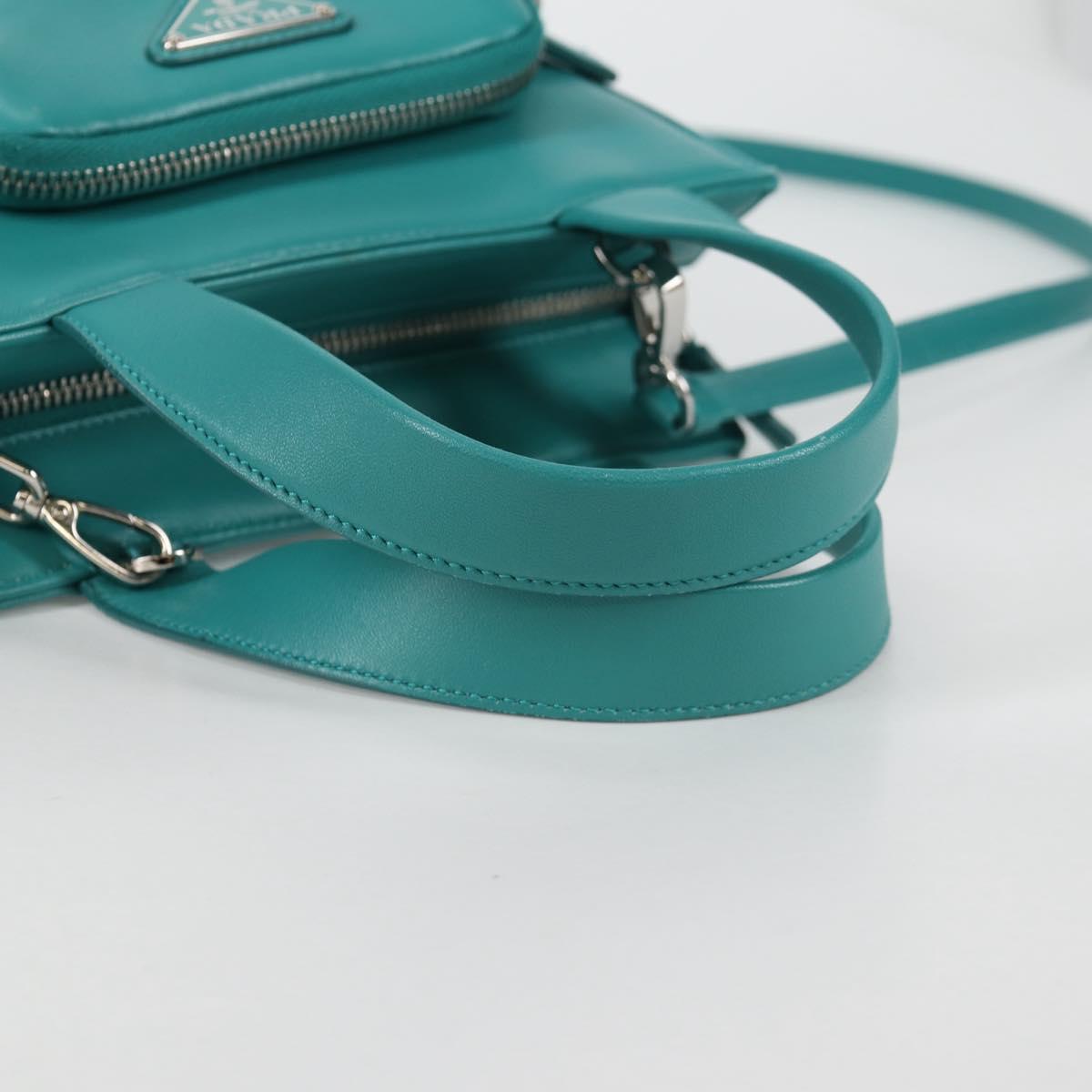 PRADA Hand Bag Leather 2way Green Silver