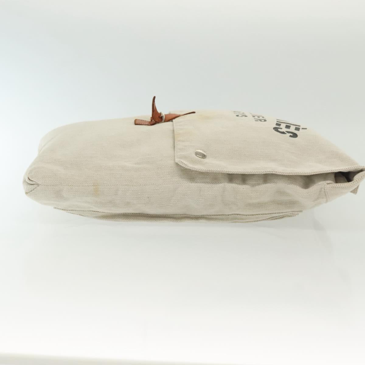 HERMES Buggy Baggage Hand Bag Canvas Beige Silver