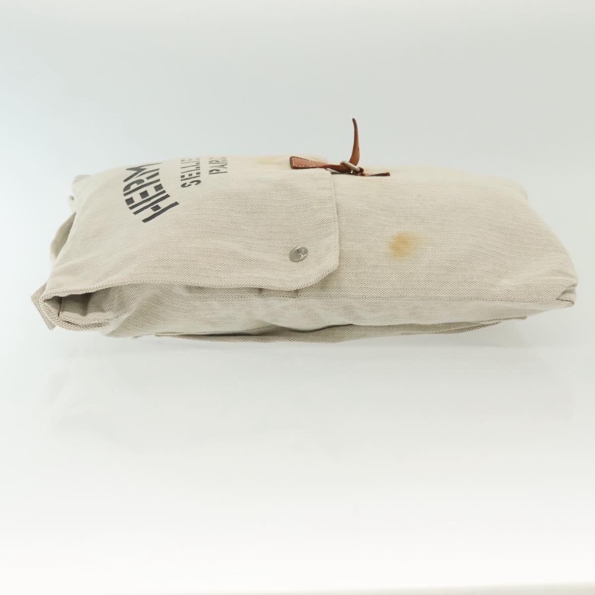 HERMES Buggy Baggage Hand Bag Canvas Beige Silver