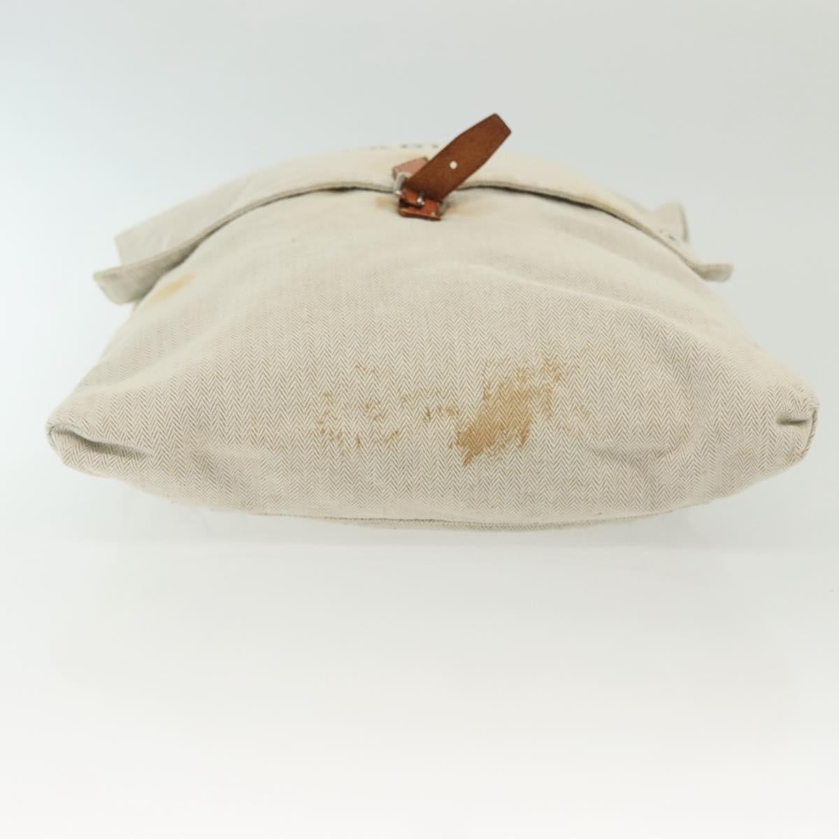 HERMES Buggy Baggage Hand Bag Canvas Beige Silver