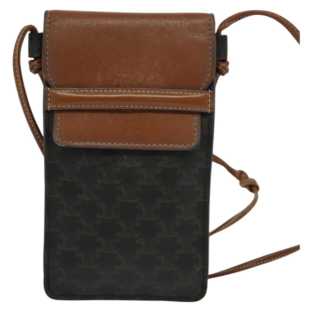 CELINE Triomphe Cell Phone Case Shoulder Bag PVC Black