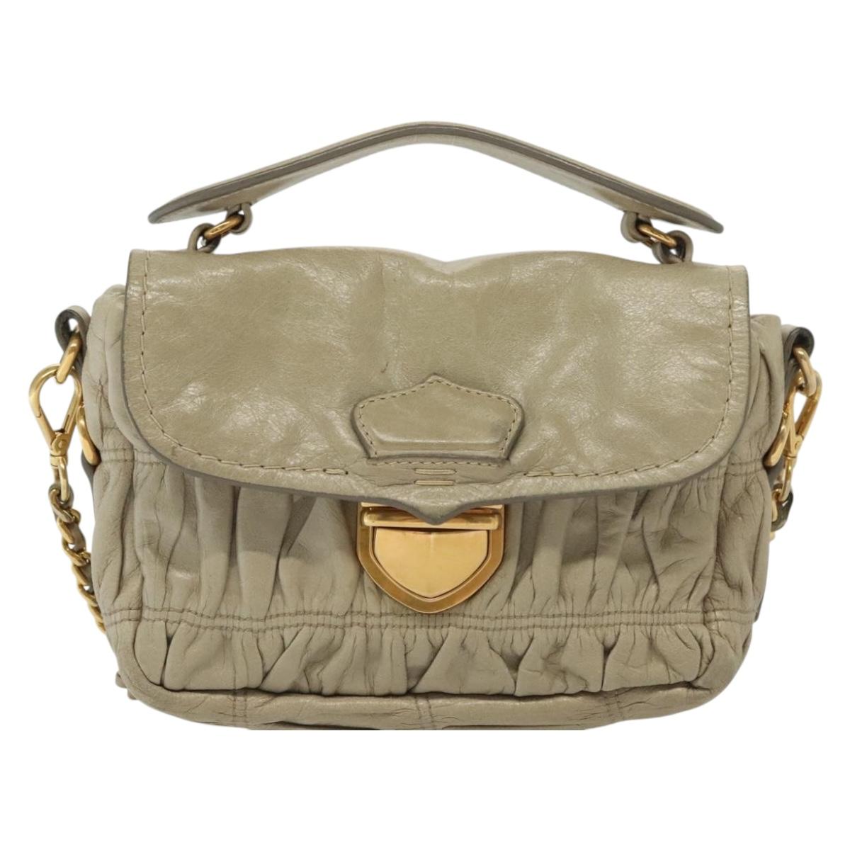 PRADA Chain Shoulder Bag Leather Beige Gold