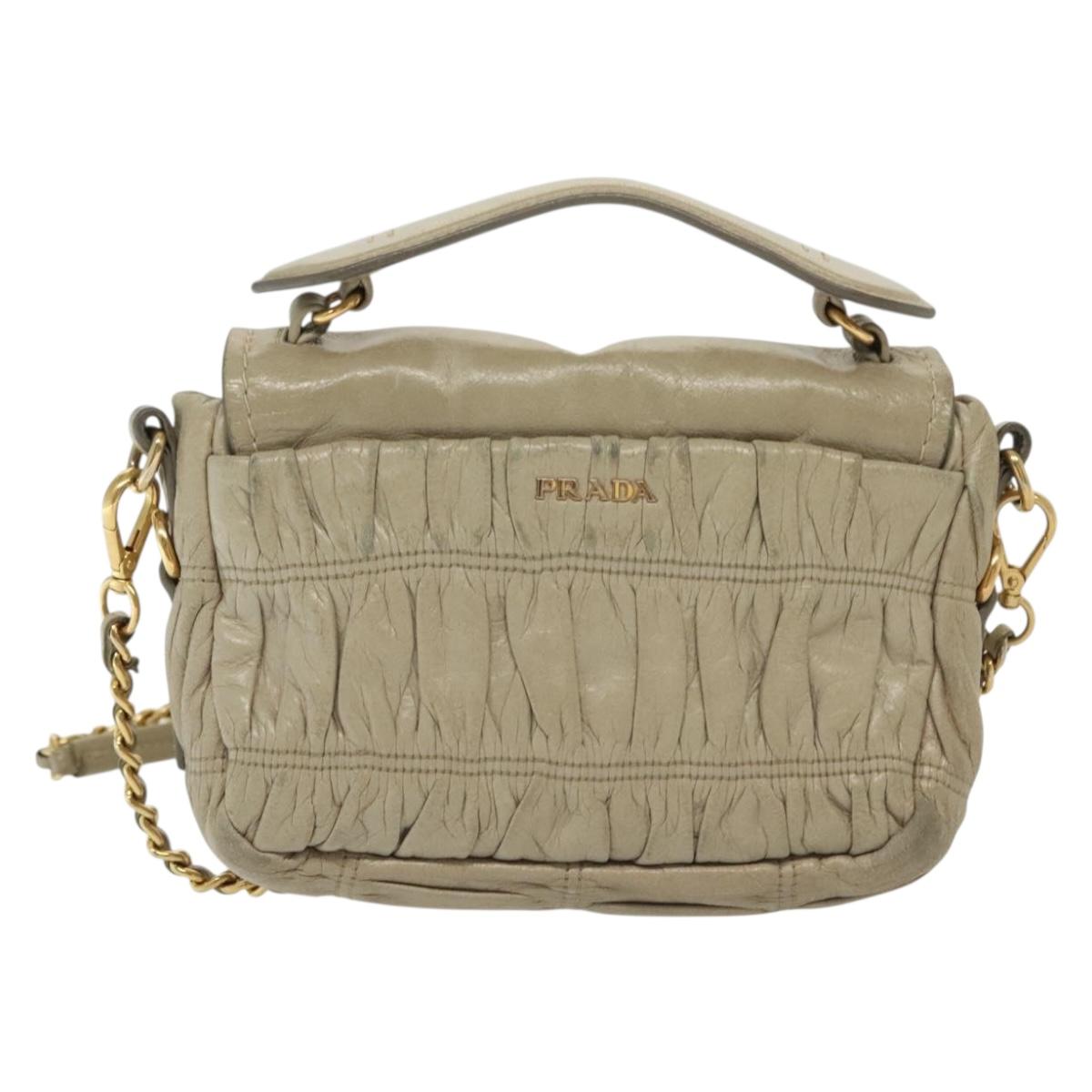 PRADA Chain Shoulder Bag Leather Beige Gold