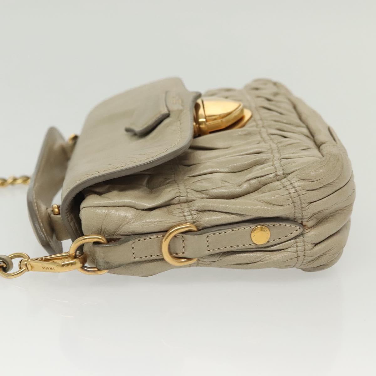 PRADA Chain Shoulder Bag Leather Beige Gold