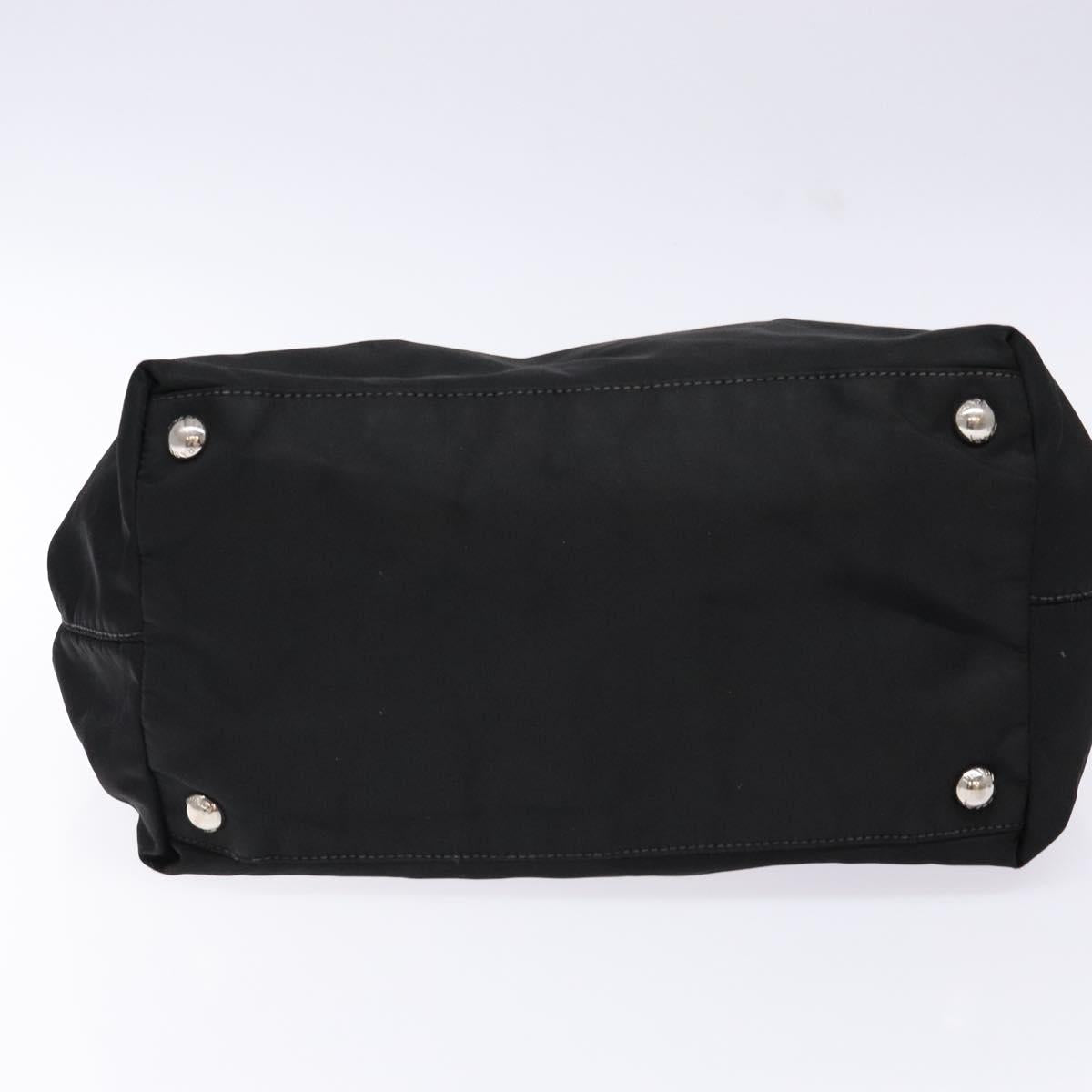 PRADA Hand Bag Nylon Silver Black