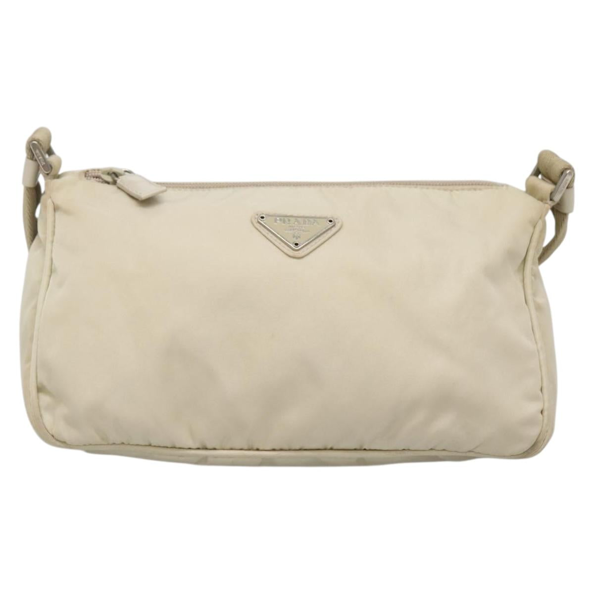 PRADA Shoulder Bag Nylon Beige Silver