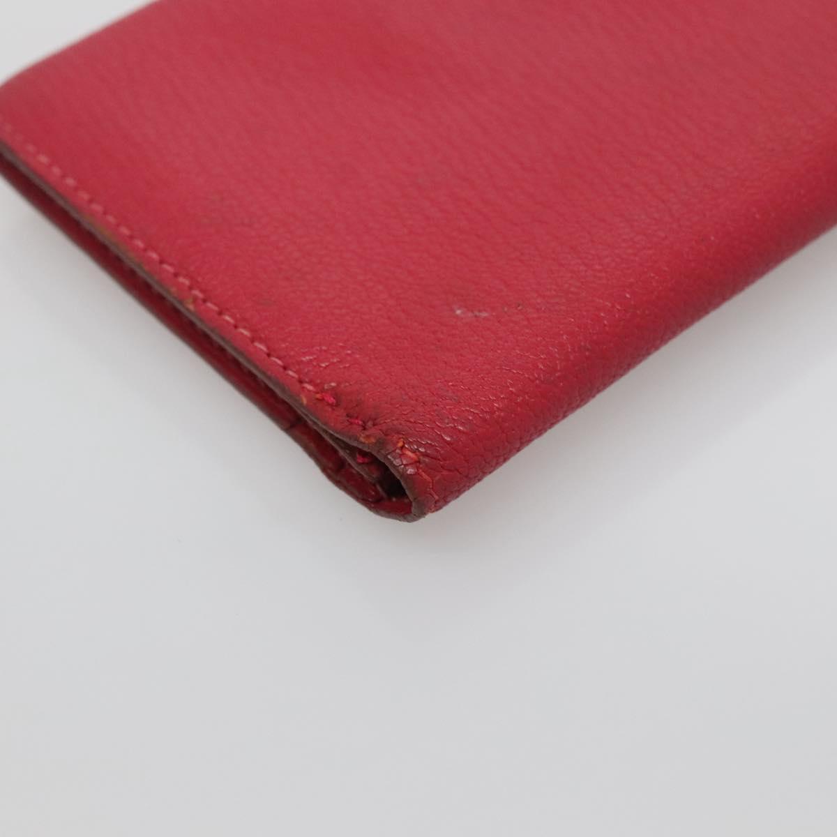 HERMES Wallet Leather Red Silver