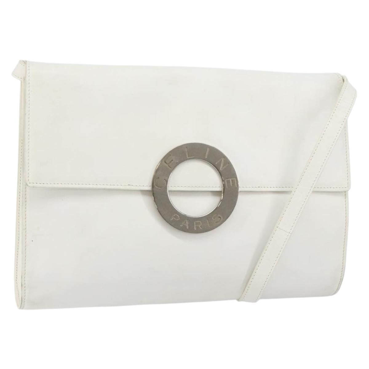CELINE Shoulder Bag Leather White Silver