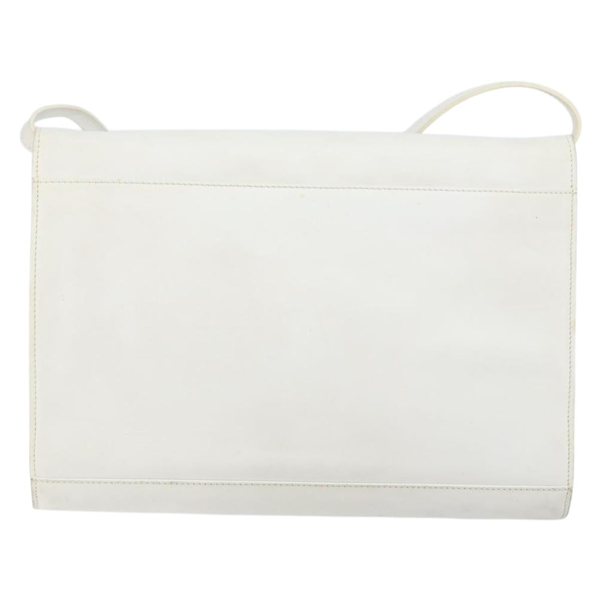 CELINE Shoulder Bag Leather White Silver
