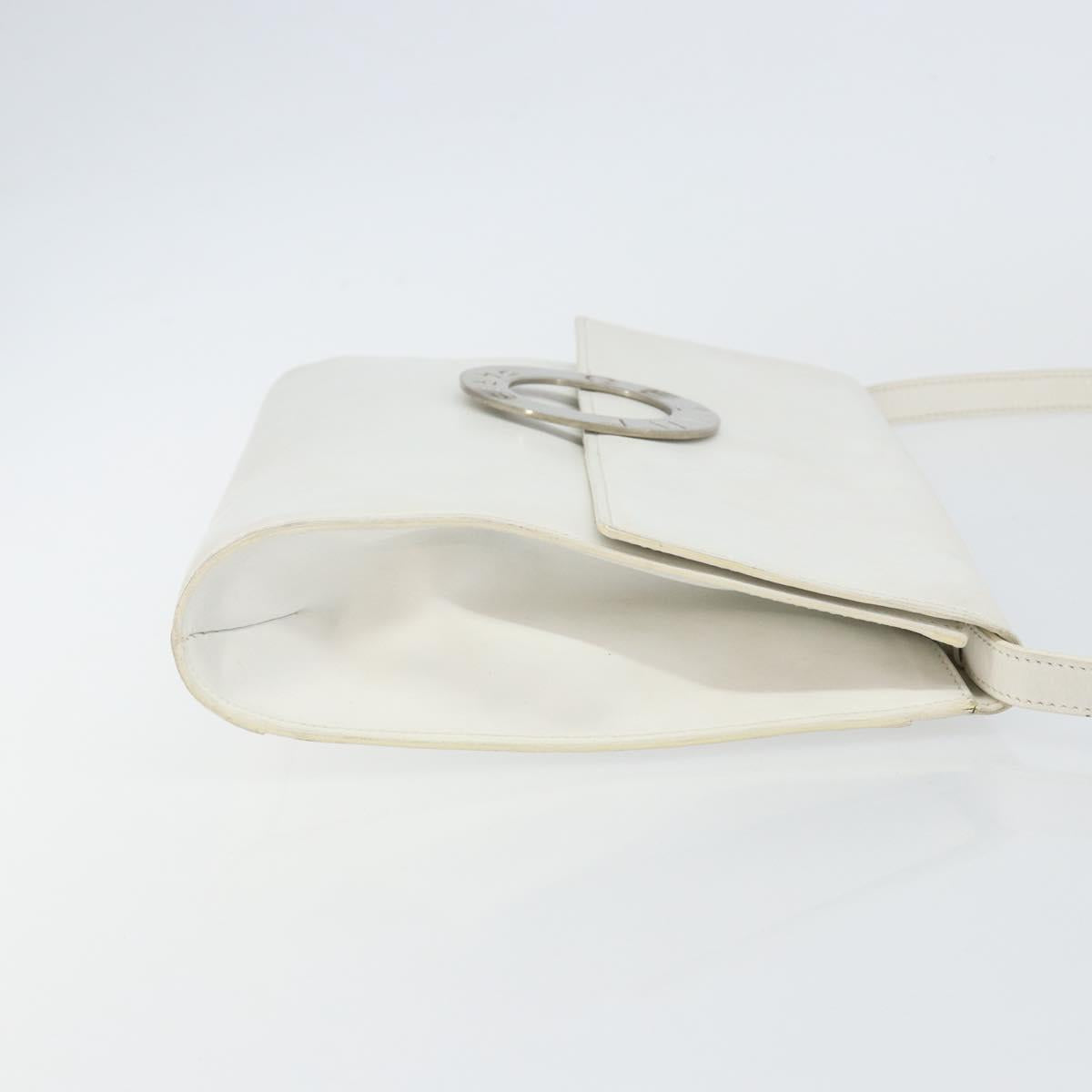 CELINE Shoulder Bag Leather White Silver