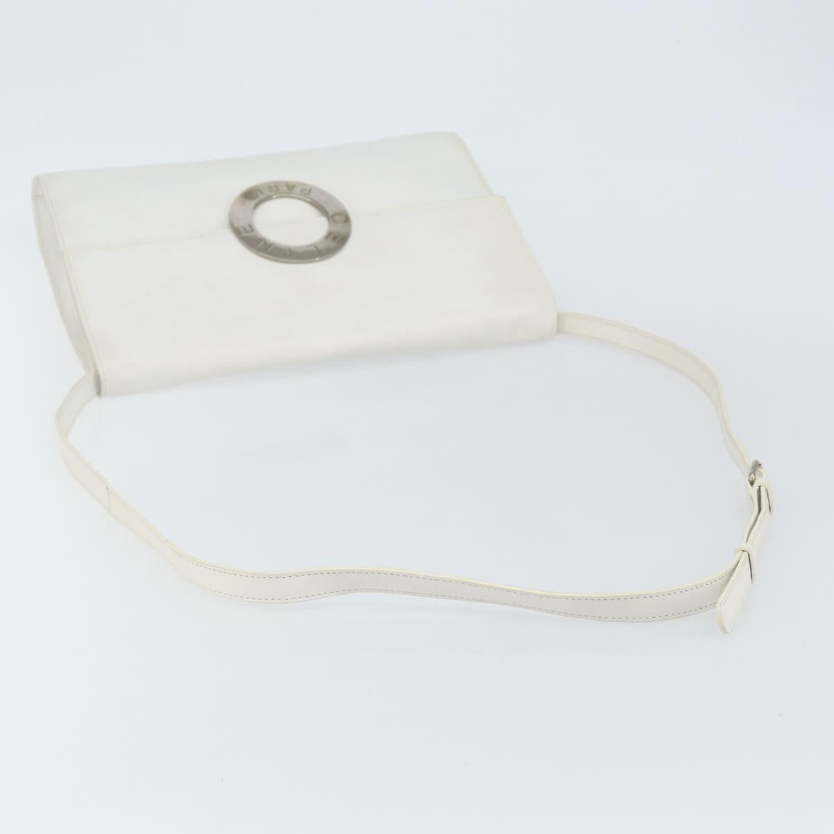 CELINE Shoulder Bag Leather White Silver