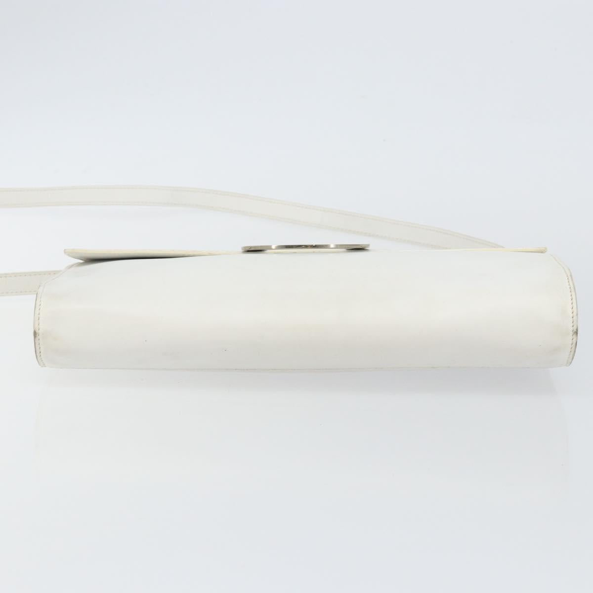 CELINE Shoulder Bag Leather White Silver