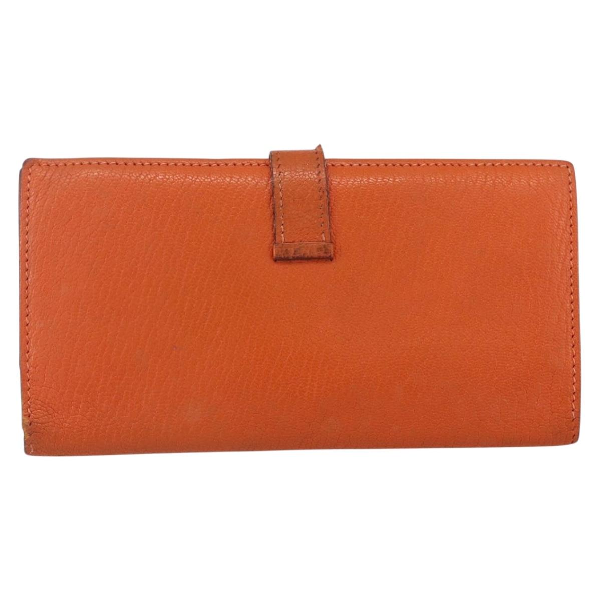 HERMES Bean Soufflé Wallet Leather Orange