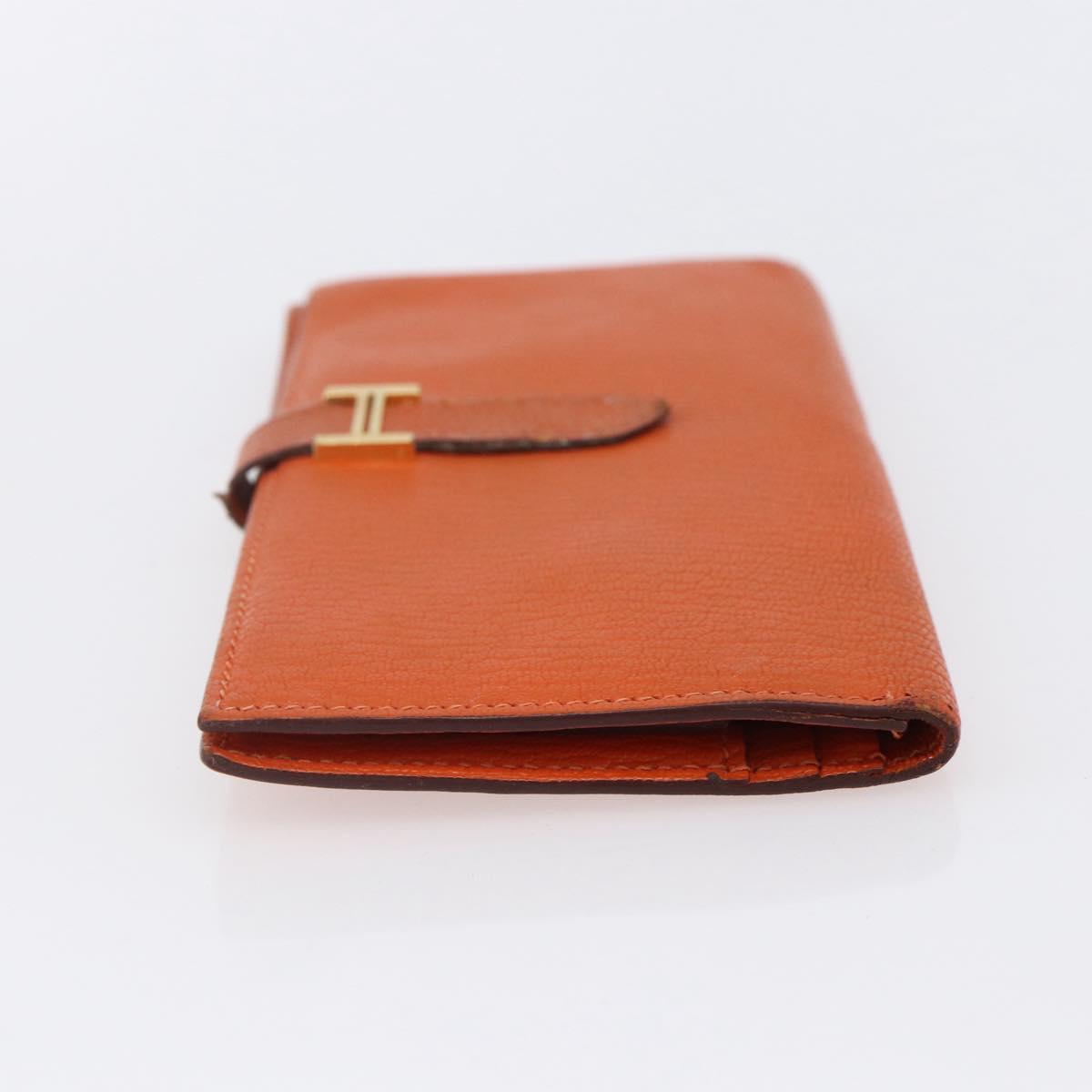 HERMES Bean Soufflé Wallet Leather Orange