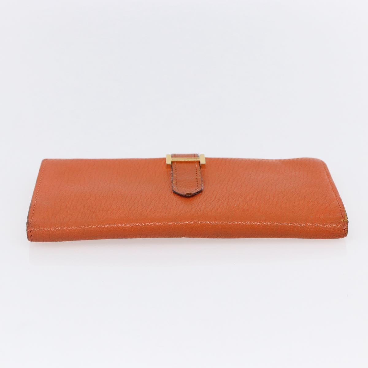 HERMES Bean Soufflé Wallet Leather Orange