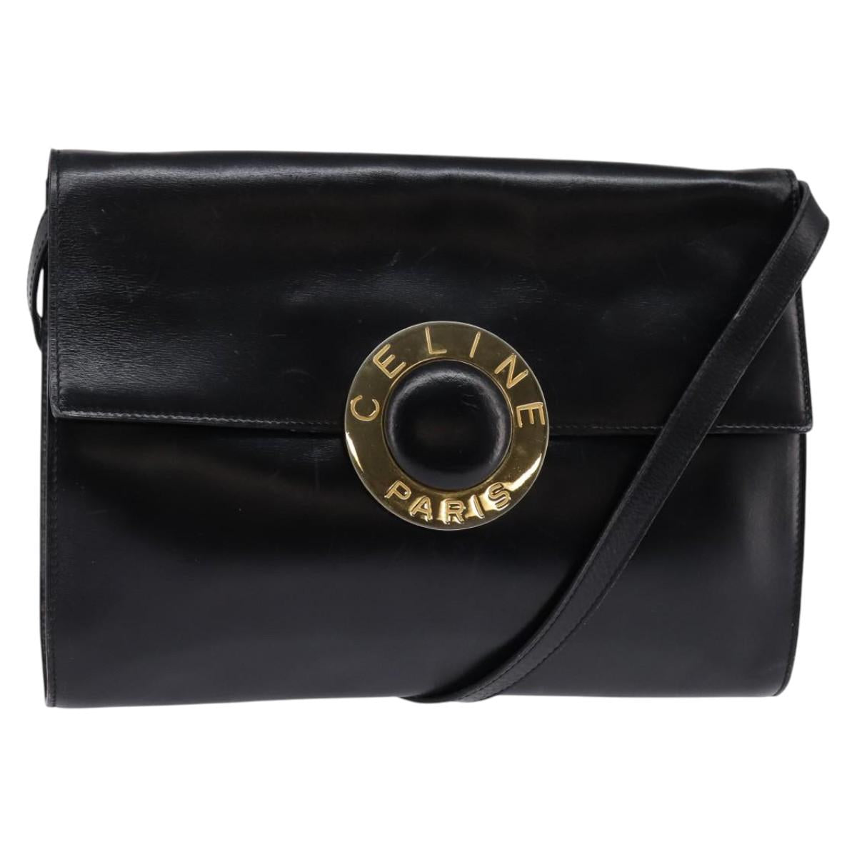 CELINE Circle Shoulder Bag Leather Black Gold