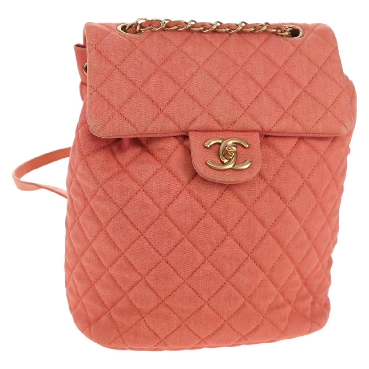 CHANEL Matelasse Backpack Denim Pink Gold CC