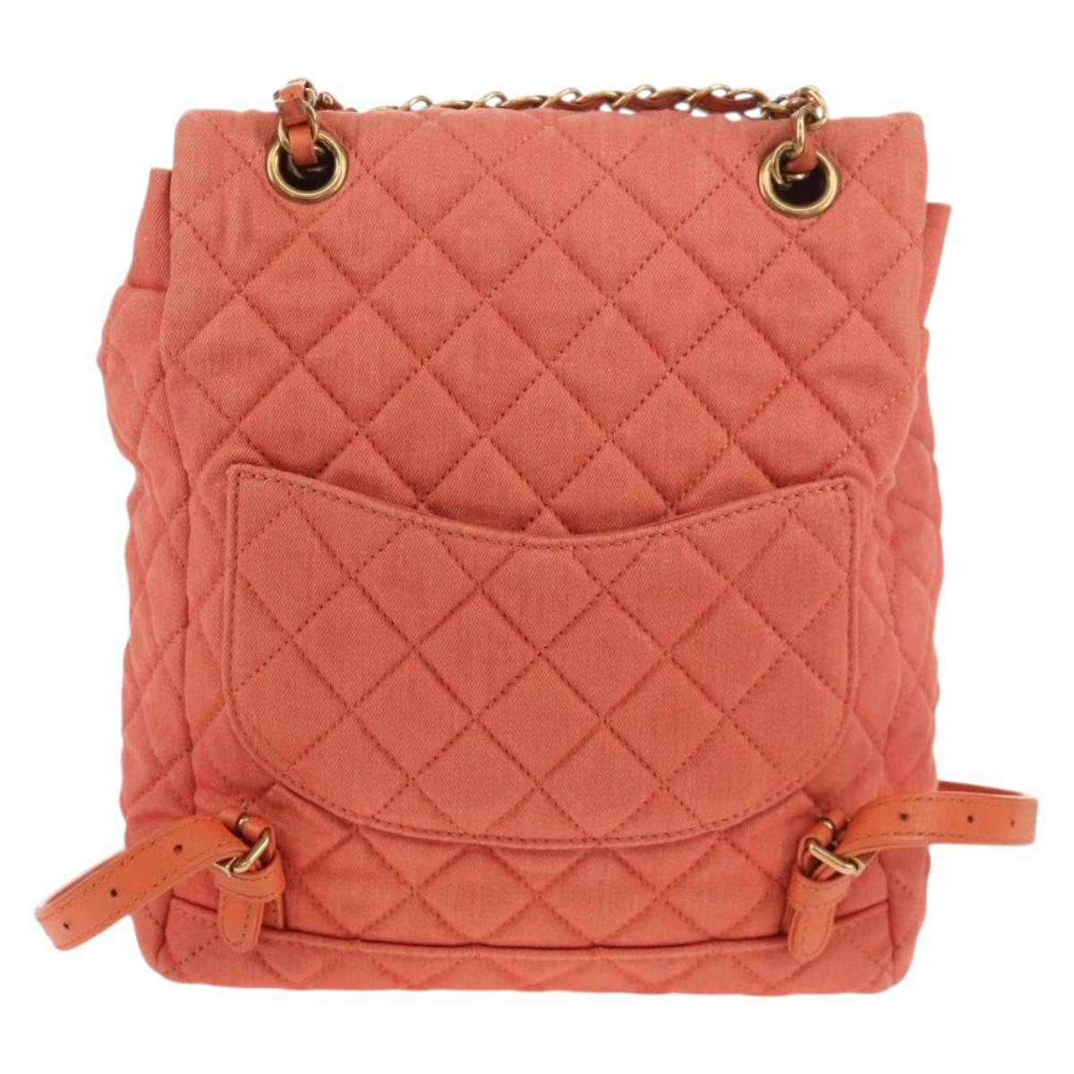 CHANEL Matelasse Backpack Denim Pink Gold CC