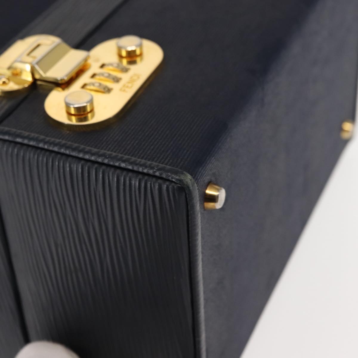 FENDI Pecan Canvas Hand Bag PVC Navy Gold