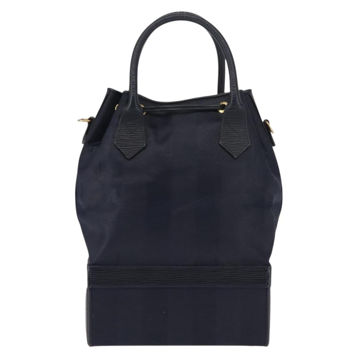 FENDI Pecan Canvas Hand Bag PVC Navy Gold