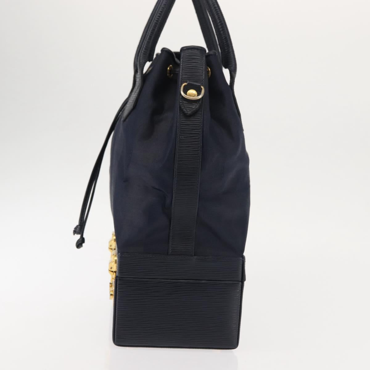 FENDI Pecan Canvas Hand Bag PVC Navy Gold